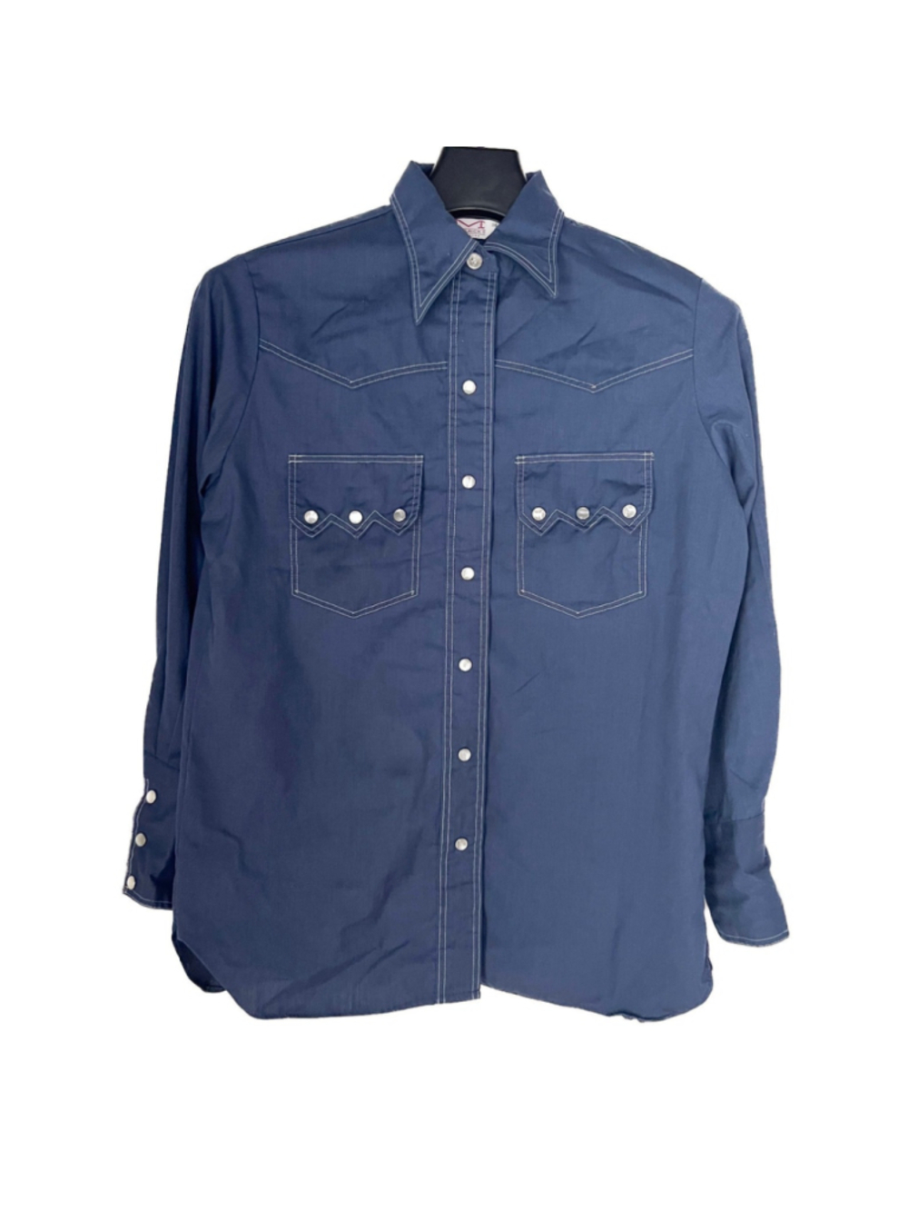 VTG Blue Bell Maverick Cowboy Western Shirt Pearl Snap Navy Made USA Mens S/M